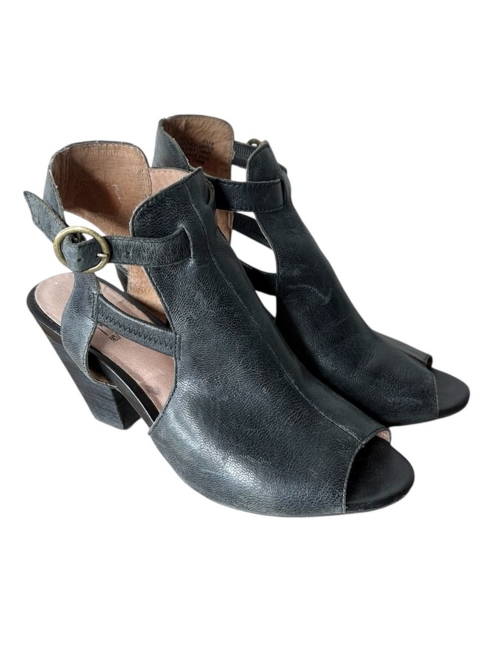 MIZ MOOZ Black Leather Molly Cut Out Ankle Bootie Peep Toe Sandals Size 7